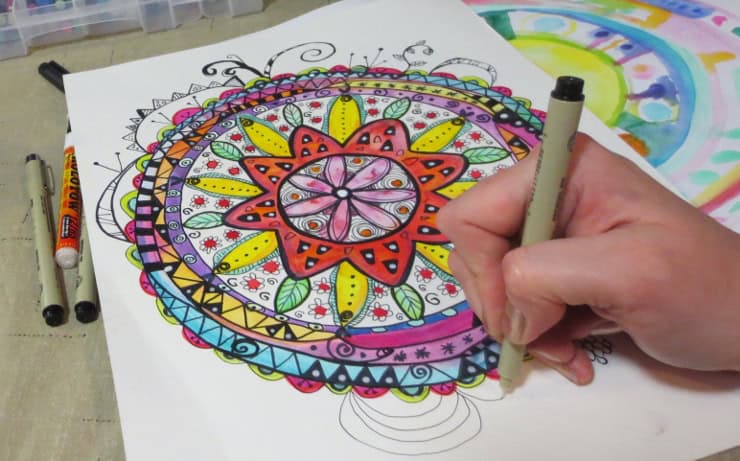 Watercolor Mandala with Doodles