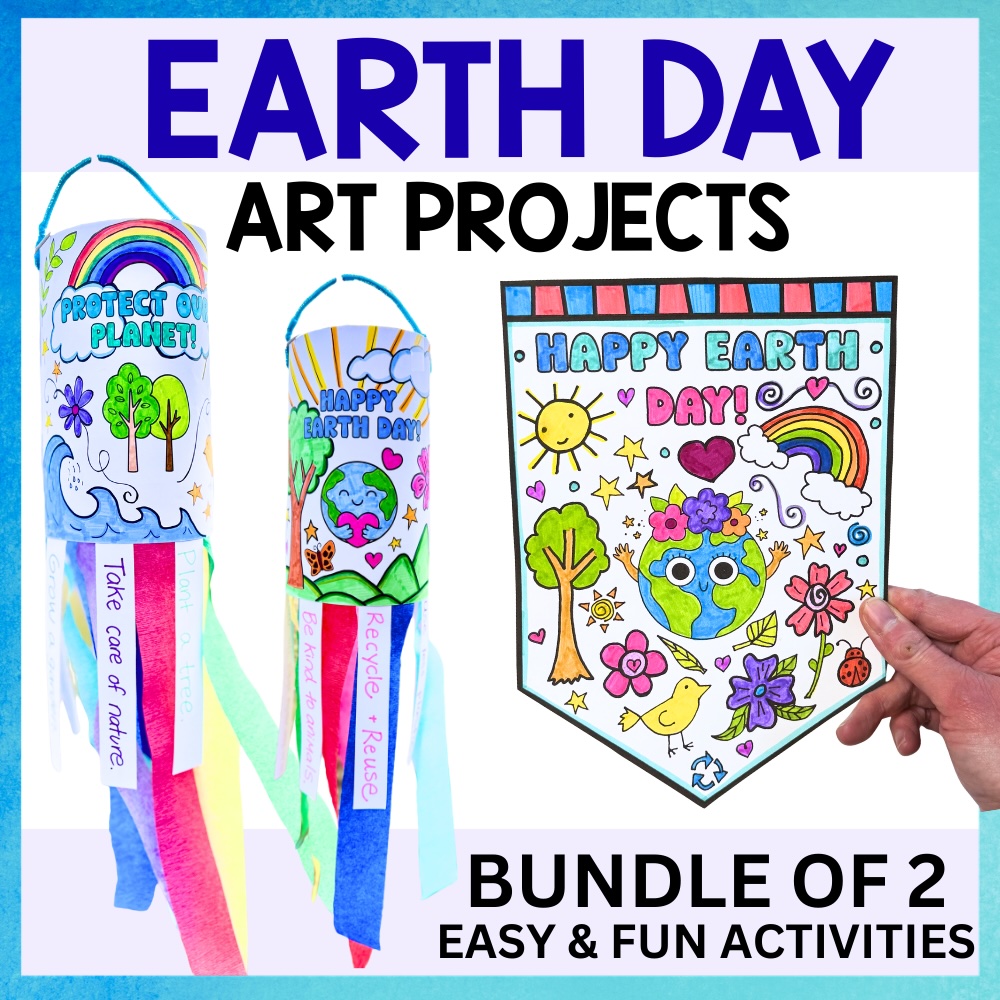 Create beautiful Earth Day art with this bundle of Earth Day art projects, including an Earth Day windsock lantern and Earth Day pennants.